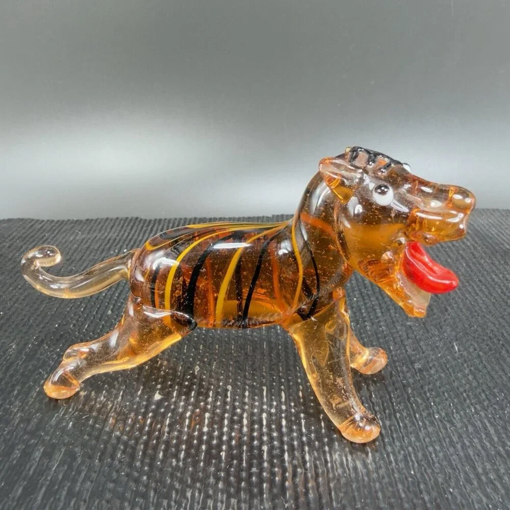 Vintage‎ Czech Republic Hand Made Art Glass Figurine Tiger Lion Hand Blown Glass